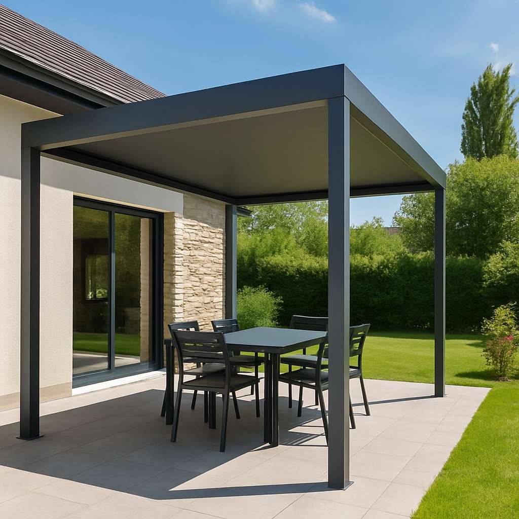 pergola à toit plat fixe posée par l'entreprise Luminium